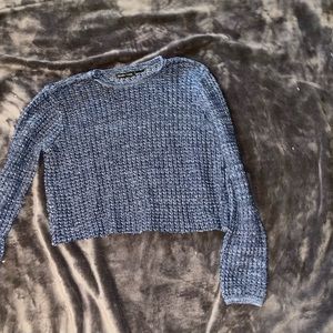 Cropped blue waffle pattern sweater